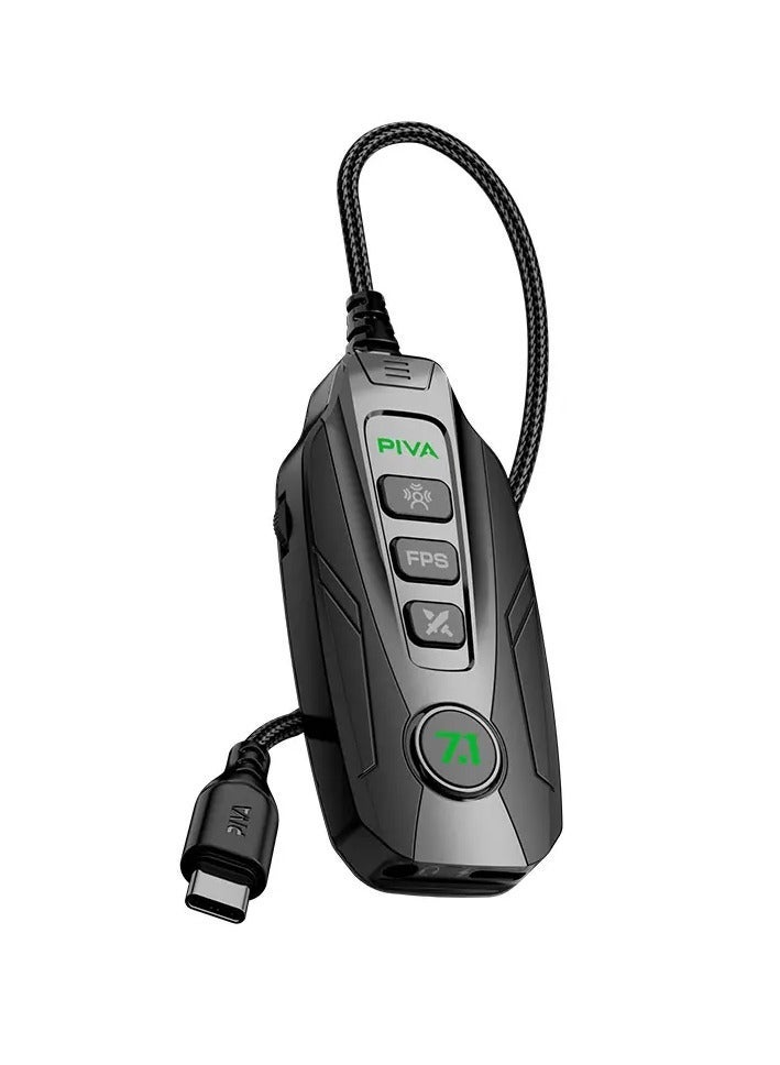 PIVA GS20 sound card and amplifier are capable of creating virtual 7.1-channel audio. Thanks to its compact design and quick installation and setup capabilities, it features four EQ modes and supports 60W PD fast charging. It has a 3.5mm port and a Type-C port. It is compatible with Windows 7 to 11, Android, macOS, and iOS. - Image 1